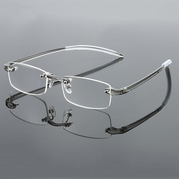 Planet Gates +100 / Gray Frameless Blue Light Blocking Reading Glasses Men Women Fashion Rimless Hyperopia Eyeglasses Diopter +1.0 +1.5 +2.0 +2.5 +3.0