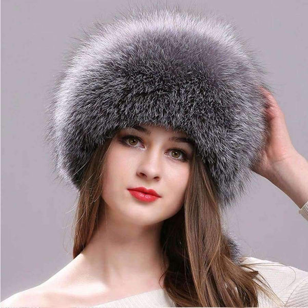 Planet Gates 100% Natural Fox Fur Hats for Women with Leather Top Mongolian Princess Hat with Pompom Fox Fur Hat Female Winter