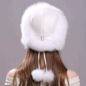 Planet Gates 100% Natural Fox Fur Hats for Women with Leather Top Mongolian Princess Hat with Pompom Fox Fur Hat Female Winter