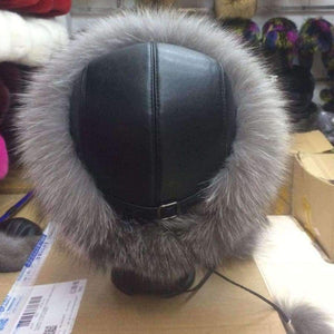 Planet Gates 100% Natural Fox Fur Hats for Women with Leather Top Mongolian Princess Hat with Pompom Fox Fur Hat Female Winter