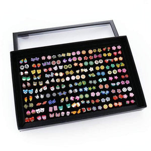 Planet Gates 100 Pairs/Set Random Plant Fruit Animal Stud Earrings For Women Girls Kids Jewelry Cute Bear Polymer Clay Earring Set Mix Gifts