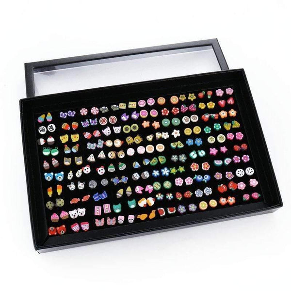 Planet Gates 100 Pairs/Set Random Plant Fruit Animal Stud Earrings For Women Girls Kids Jewelry Cute Bear Polymer Clay Earring Set Mix Gifts