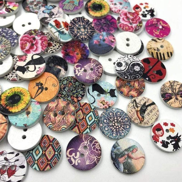 Planet Gates 100 pcs Color 2 50/100pcs Mix Style Wooden Buttons Fit Sewing Scrapbooking Decoration 20mm W477