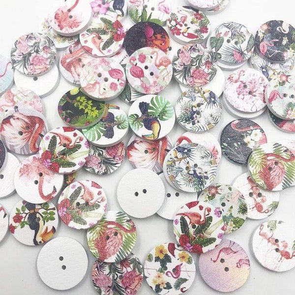 Planet Gates 100 pcs  Color4 50/100pcs Mix Style Wooden Buttons Fit Sewing Scrapbooking Decoration 20mm W477