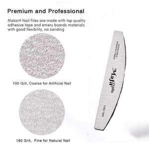 Planet Gates 100 pcs  Half-Moon Nail File Grit 100-180  Sand File Professional Nail File Doubled-Sides Washable 100 Nail File Manicure Tools