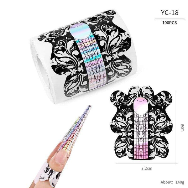 Planet Gates 100 Pcs/Lot French Nail Form Tips Nail Extension Art Tools 24 Designs Acrylic Curve False Nails Art DIY Guide Forms Manicure Set