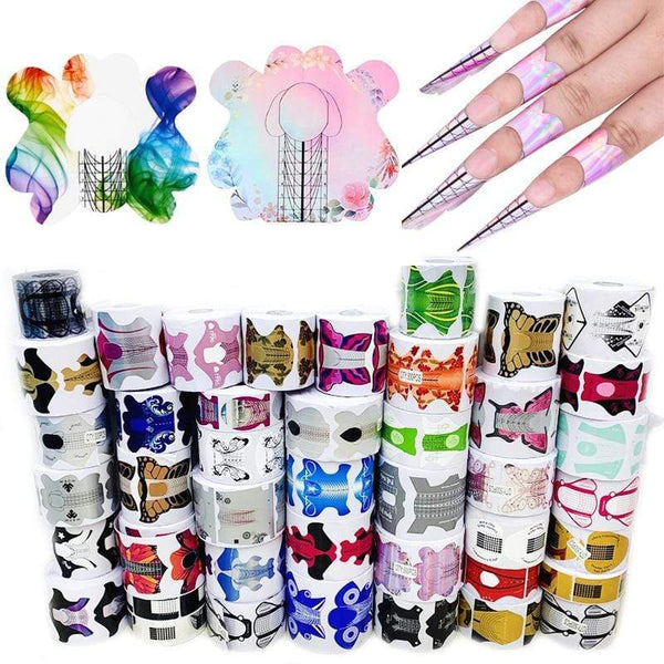 Planet Gates 100 Pcs/Lot French Nail Form Tips Nail Extension Art Tools 24 Designs Acrylic Curve False Nails Art DIY Guide Forms Manicure Set