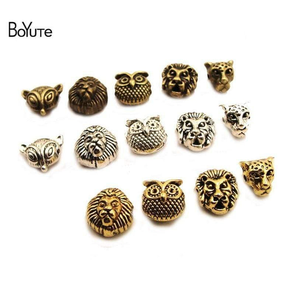 Planet Gates 100 Pieces/Lot Metal Alloy Animal Fox Lion Owl Leopard Head Beads for Bracelet Jewelry Making
