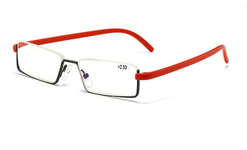 Planet Gates +100 / red 2021 Men Half Frame Comfy Light Reading Glasses Portable Fashion Unisex Eyewear Degree +1+1.5+2+2.5+3+3.5+4 Presbyopic Glasses