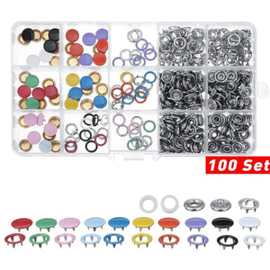 Planet Gates 100 Sets 9.5/10mm 100/200Sets Metal Clothes Sewing Buttons Prong Ring Press Studs Snap Fasteners + Clip Pliers Sewing accessories DIY