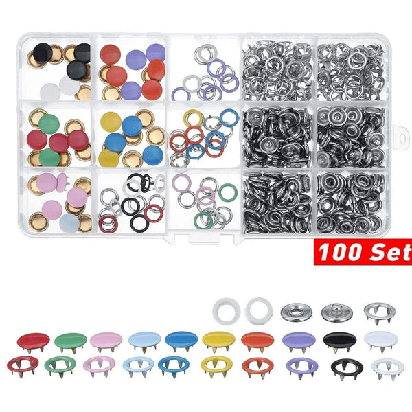 Planet Gates 100 Sets 9.5/10mm 100/200Sets Metal Clothes Sewing Buttons Prong Ring Press Studs Snap Fasteners + Clip Pliers Sewing accessories DIY