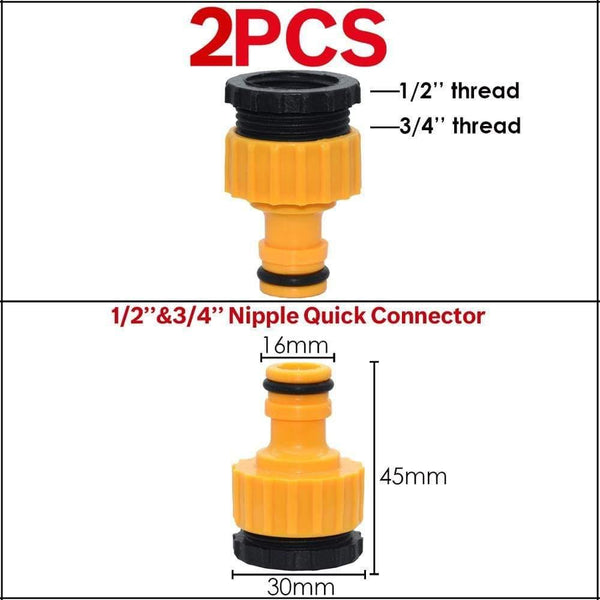 Planet Gates 100001834 05KSL01-044-2PCS Garden Tap Adapters Quick Connectors 1/2" 3/4"  Drip Irrigation Water Splitters Female Thread Male Nipple Joint 1/4" Hose