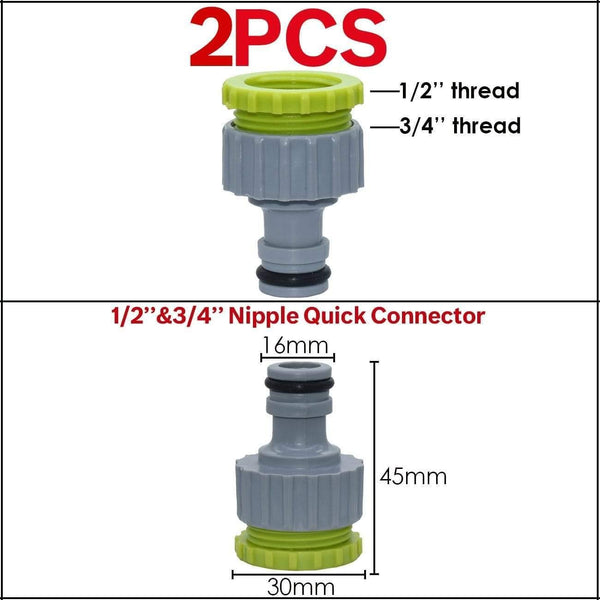 Planet Gates 100001834 05KSL01-044B-2PCS Garden Tap Adapters Quick Connectors 1/2" 3/4"  Drip Irrigation Water Splitters Female Thread Male Nipple Joint 1/4" Hose