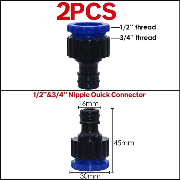 Planet Gates 100001834 05KSL01-202-2PCS Garden Tap Adapters Quick Connectors 1/2" 3/4"  Drip Irrigation Water Splitters Female Thread Male Nipple Joint 1/4" Hose