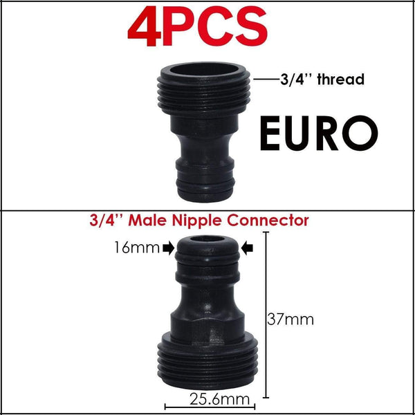 Planet Gates 100001834 05KSL01A-102-EURO Garden Tap Adapters Quick Connectors 1/2" 3/4"  Drip Irrigation Water Splitters Female Thread Male Nipple Joint 1/4" Hose