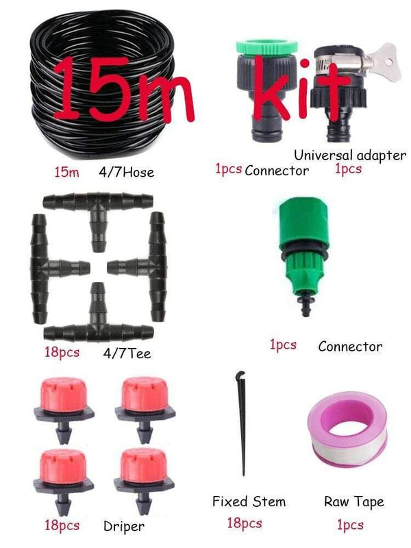 Planet Gates 100001834 15m DIY Automatic Irrigation System, Garden Watering Hose, Micro Drip Irrigation Kit With Adjustable Dripper, Spray Cooling System