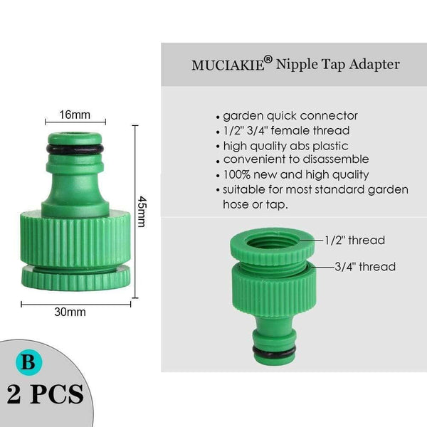 Planet Gates 100001834 2PCS x B Variety Style Garden Tap 1/2" 3/4" Male Female Thread Nipple Joint 1/4" Hose Quick Connector Irrigation Water Splitters
