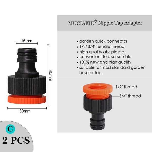 Planet Gates 100001834 2PCS x C Variety Style Garden Tap 1/2" 3/4" Male Female Thread Nipple Joint 1/4" Hose Quick Connector Irrigation Water Splitters