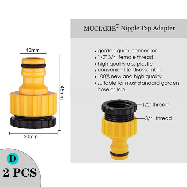 Planet Gates 100001834 2PCS x D Variety Style Garden Tap 1/2" 3/4" Male Female Thread Nipple Joint 1/4" Hose Quick Connector Irrigation Water Splitters