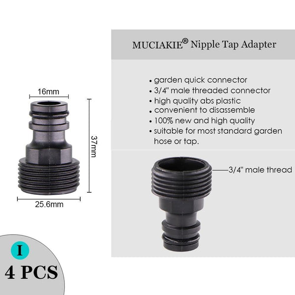 Planet Gates 100001834 4PCS x I Variety Style Garden Tap 1/2" 3/4" Male Female Thread Nipple Joint 1/4" Hose Quick Connector Irrigation Water Splitters