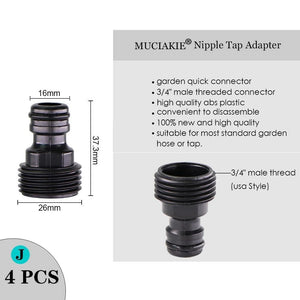 Planet Gates 100001834 4PCS x J Variety Style Garden Tap 1/2" 3/4" Male Female Thread Nipple Joint 1/4" Hose Quick Connector Irrigation Water Splitters