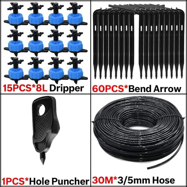 Planet Gates 100001834 8L Greenhouse Drip Irrigation 4-way Bend Drip Arrow Kit 3/5mm Hose Garden Irrigation System  Watering Kit 5-50 Set