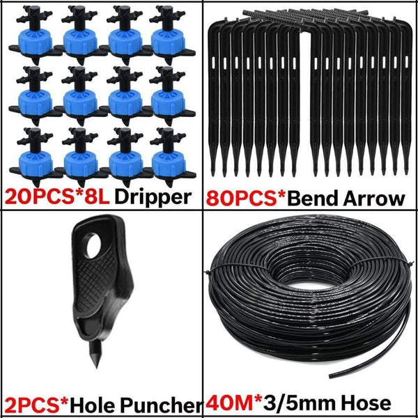 Planet Gates 100001834 8L Greenhouse Drip Irrigation 4-way Bend Drip Arrow Kit 3/5mm Hose Garden Irrigation System  Watering Kit 5-50 Set