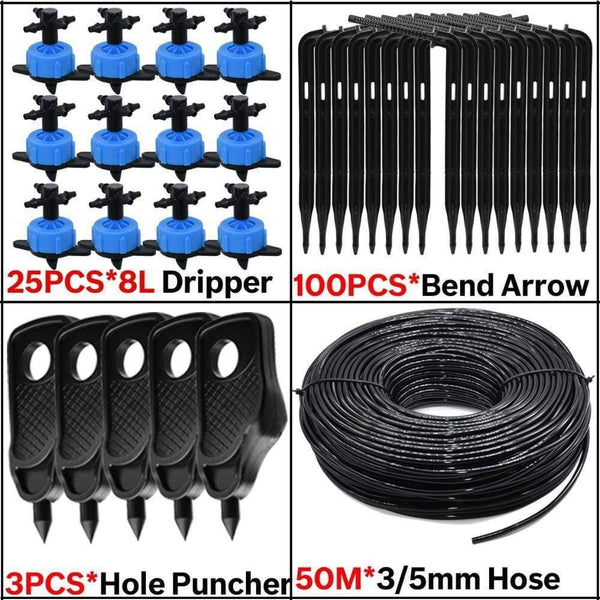 Planet Gates 100001834 8L Greenhouse Drip Irrigation 4-way Bend Drip Arrow Kit 3/5mm Hose Garden Irrigation System  Watering Kit 5-50 Set