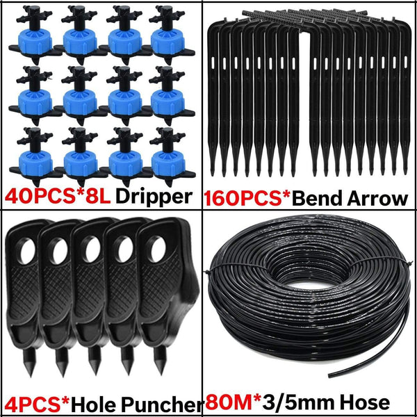 Planet Gates 100001834 8L Greenhouse Drip Irrigation 4-way Bend Drip Arrow Kit 3/5mm Hose Garden Irrigation System  Watering Kit 5-50 Set