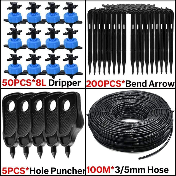 Planet Gates 100001834 8L Greenhouse Drip Irrigation 4-way Bend Drip Arrow Kit 3/5mm Hose Garden Irrigation System  Watering Kit 5-50 Set