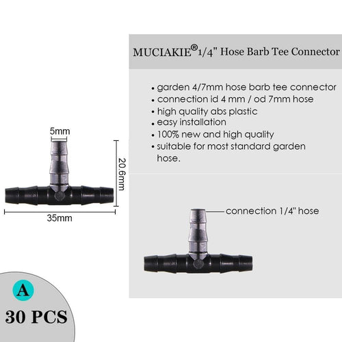 Planet Gates 100001834 A Sprinkler Irrigation 1/4 Inch Barb Tee Single Double Barb Barbed Water Pipe Connectors For 4/7mm Hose Garden Fitting