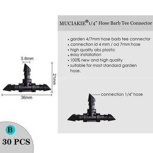 Planet Gates 100001834 B Sprinkler Irrigation 1/4 Inch Barb Tee Single Double Barb Barbed Water Pipe Connectors For 4/7mm Hose Garden Fitting