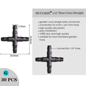 Planet Gates 100001834 G Sprinkler Irrigation 1/4 Inch Barb Tee Single Double Barb Barbed Water Pipe Connectors For 4/7mm Hose Garden Fitting
