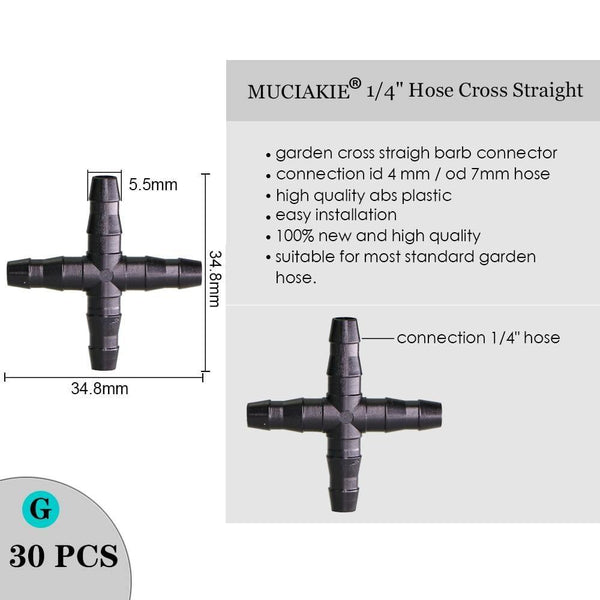 Planet Gates 100001834 G Sprinkler Irrigation 1/4 Inch Barb Tee Single Double Barb Barbed Water Pipe Connectors For 4/7mm Hose Garden Fitting