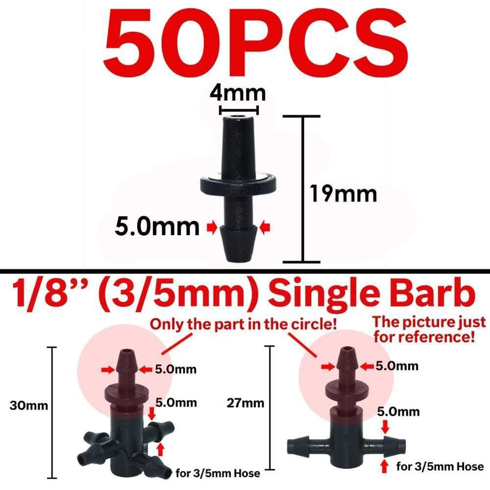 Planet Gates 100001834 Garden Water Connector Drip Irrigation For 1/4'' & 1/8'' Tubing Hose Accessories Joint Barbed Tees Cross Eng Plug Adaptors