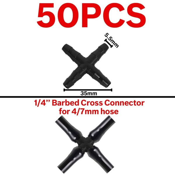 Planet Gates 100001834 Garden Water Connector Drip Irrigation For 1/4'' & 1/8'' Tubing Hose Accessories Joint Barbed Tees Cross Eng Plug Adaptors