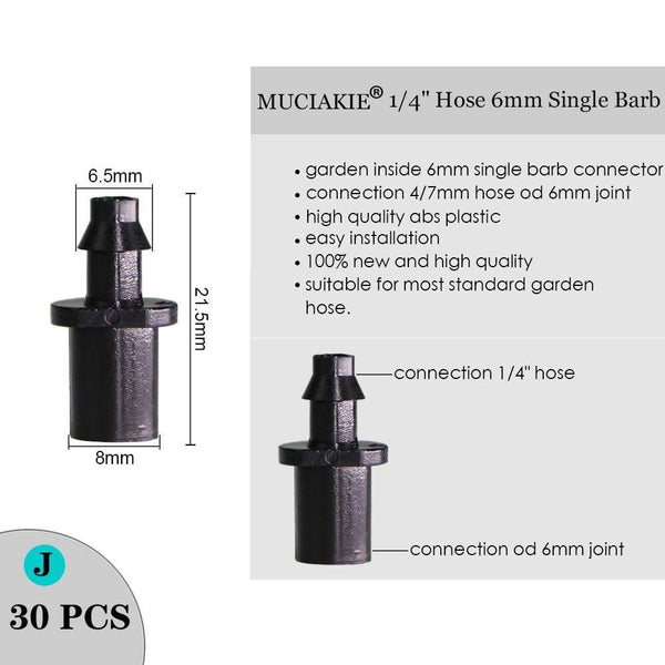 Planet Gates 100001834 J Sprinkler Irrigation 1/4 Inch Barb Tee Single Double Barb Barbed Water Pipe Connectors For 4/7mm Hose Garden Fitting