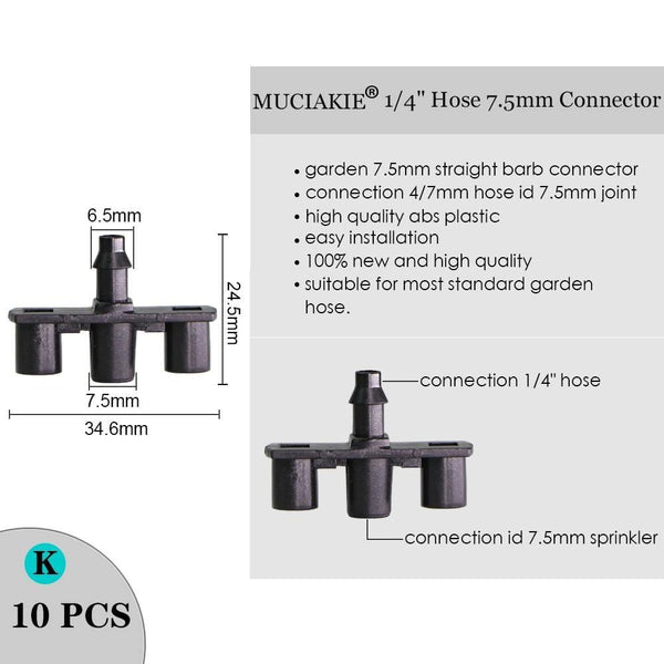 Planet Gates 100001834 K Sprinkler Irrigation 1/4 Inch Barb Tee Single Double Barb Barbed Water Pipe Connectors For 4/7mm Hose Garden Fitting
