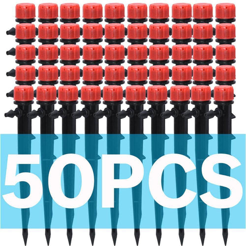 Planet Gates 100001834 KSL01-082-50PCS Garden Watering Drip Irrigation Adjustable Sprinkler 360 Degree Dripper Inserting Ground Fit 4/7mm Hose Greenhouses Yard