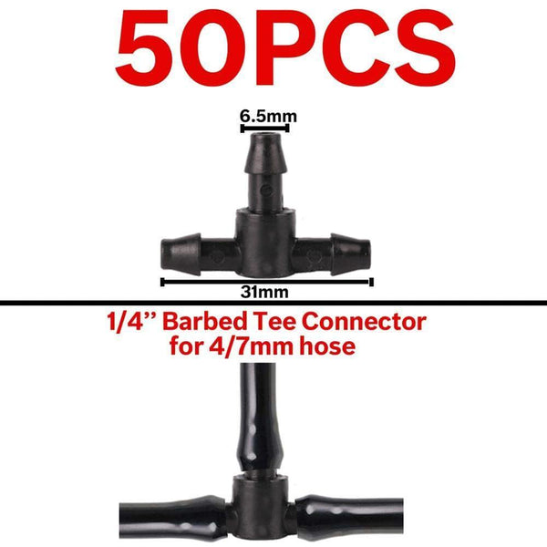 Planet Gates 100001834 KSL01-152-50PCS Garden Water Connector Drip Irrigation For 1/4'' & 1/8'' Tubing Hose Accessories Joint Barbed Tees Cross Eng Plug Adaptors