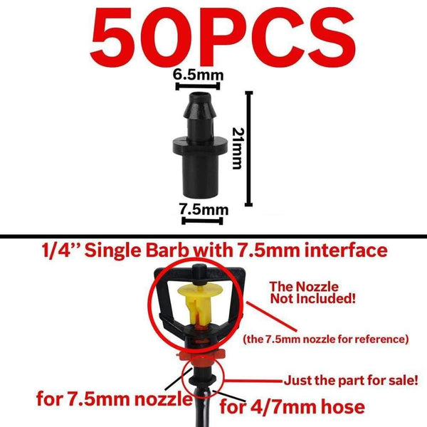 Planet Gates 100001834 KSL01-155-50PCS Garden Water Connector Drip Irrigation For 1/4'' & 1/8'' Tubing Hose Accessories Joint Barbed Tees Cross Eng Plug Adaptors