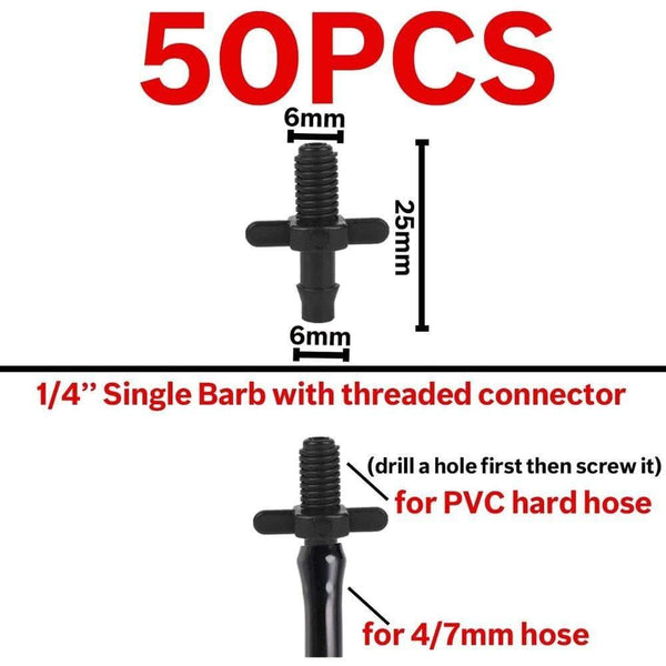 Planet Gates 100001834 KSL01-170-50PCS Garden Water Connector Drip Irrigation For 1/4'' & 1/8'' Tubing Hose Accessories Joint Barbed Tees Cross Eng Plug Adaptors
