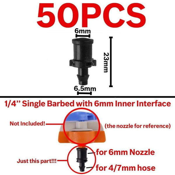 Planet Gates 100001834 KSL01-171-50PCS Garden Water Connector Drip Irrigation For 1/4'' & 1/8'' Tubing Hose Accessories Joint Barbed Tees Cross Eng Plug Adaptors