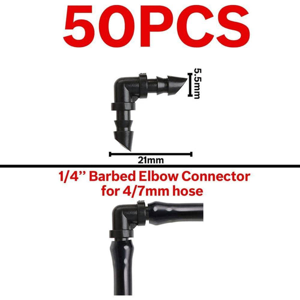 Planet Gates 100001834 KSL01-180-50PCS Garden Water Connector Drip Irrigation For 1/4'' & 1/8'' Tubing Hose Accessories Joint Barbed Tees Cross Eng Plug Adaptors