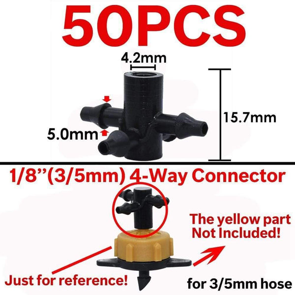 Planet Gates 100001834 KSL01-194-50PCS Garden Water Connector Drip Irrigation For 1/4'' & 1/8'' Tubing Hose Accessories Joint Barbed Tees Cross Eng Plug Adaptors