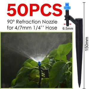 Planet Gates 100001834 KSL01-197-90-50PCS Garden Watering Drip Irrigation Adjustable Sprinkler 360 Degree Dripper Inserting Ground Fit 4/7mm Hose Greenhouses Yard