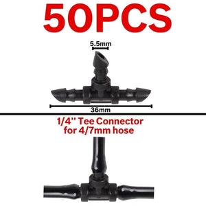 Planet Gates 100001834 KSL01-KIT019-50PCS Garden Water Connector Drip Irrigation For 1/4'' & 1/8'' Tubing Hose Accessories Joint Barbed Tees Cross Eng Plug Adaptors