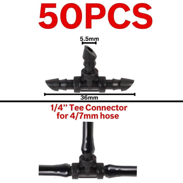 Planet Gates 100001834 KSL01-KIT019-50PCS Garden Water Connector Drip Irrigation For 1/4'' & 1/8'' Tubing Hose Accessories Joint Barbed Tees Cross Eng Plug Adaptors
