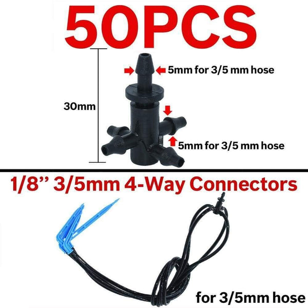 Planet Gates 100001834 KSL01-KIT031-50PCS Greenhouse Drip Irrigation 4-way 3/5mm  Drip Arrow 2-way Transmitter Irrigation Watering System For Pot Garden Lawn 10set/20set