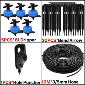 Planet Gates 100001834 KSL01-KIT122-8L-10M 8L Greenhouse Drip Irrigation 4-way Bend Drip Arrow Kit 3/5mm Hose Garden Irrigation System  Watering Kit 5-50 Set